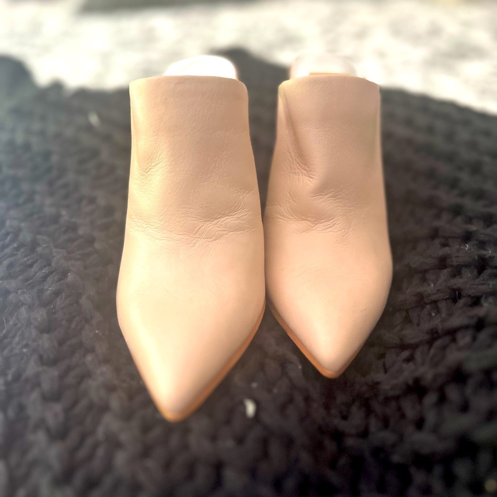 Blush mules 4 in wooden heels